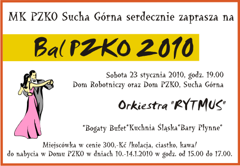 Zaproszenie na Bal PZKO, 23.1.2010
