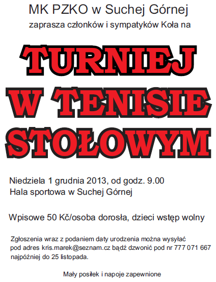 Turniej w Tenisie Sto³owym 2013 - plakat